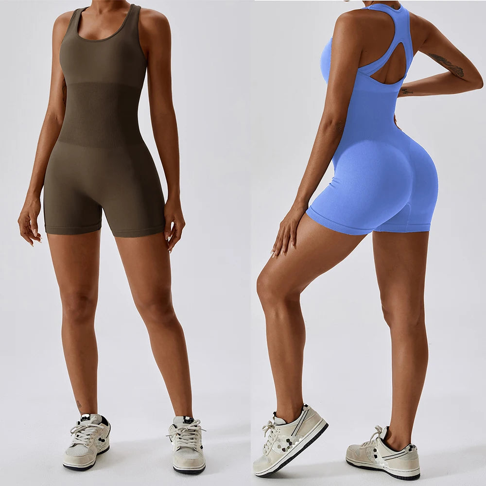 Vnazvnasi Seamless Ribbed Yoga Jumpsuit Women Gym Set Sport Suits for Fitness Push Up Bodysuit Workout Clothes Sportswear Outfit