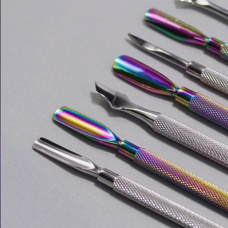 1PC Cuticle Pusher Double-ended Colorful Stainless Steel Dead Skin Push Remover For Pedicure Nail Art Cleaner Care Tool