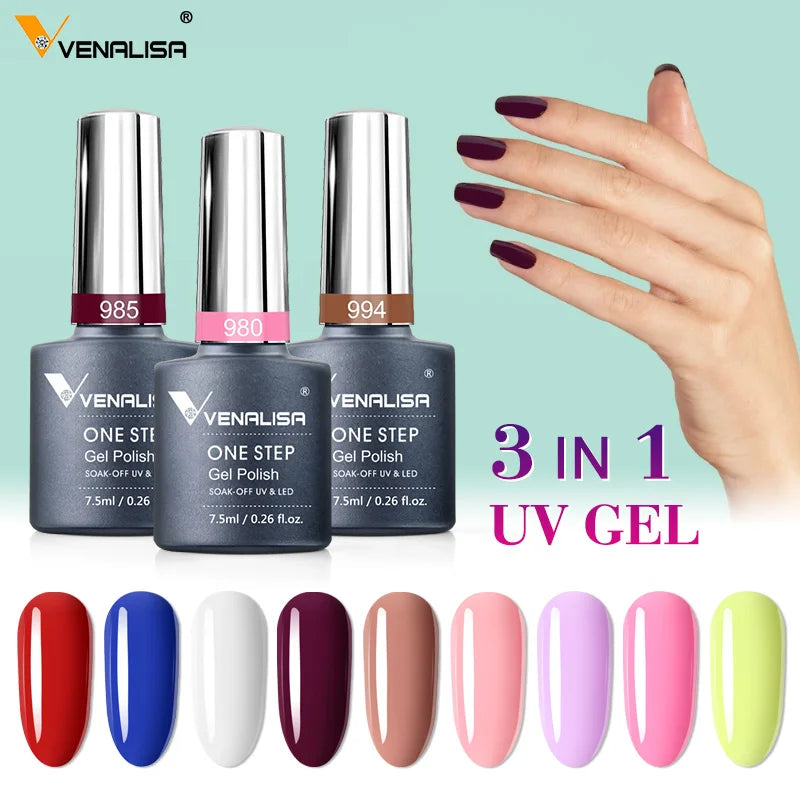 Venalisa 3 in 1 Nail Gel Polish One Step No Need Base and TopCoat Fast Dry Nail Maincure Nowipe Soak off Color Gel Varnish 7.5ml