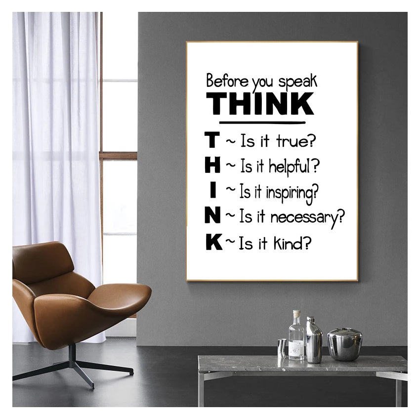 Print Canvas Poster Think Before You Speak Quote Canvas Painting Poster School Classroom Wall Art Decor Motivational Quote