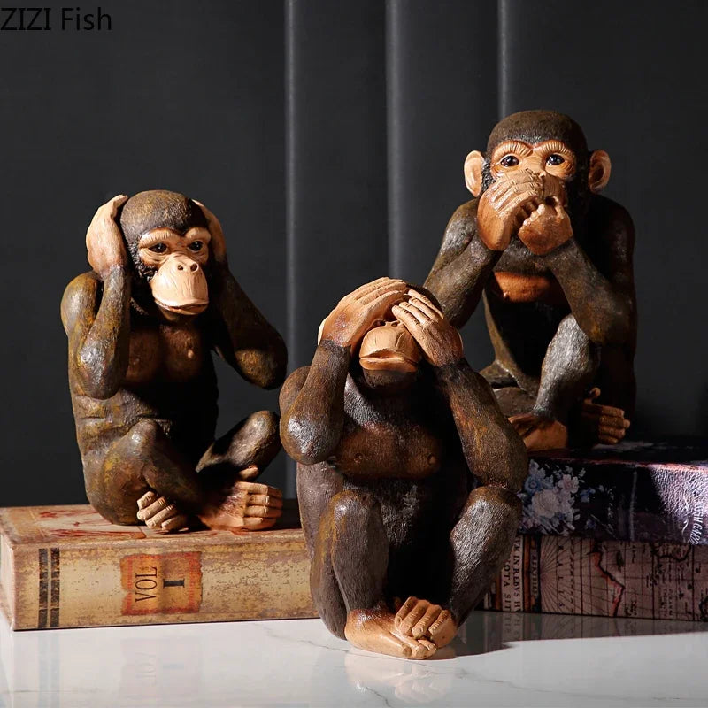 Resin Figurines Retro Monkey Ornaments Zen Animal Statuette Desk Decoration Orangutan Simulation Statue Modern Home Decor