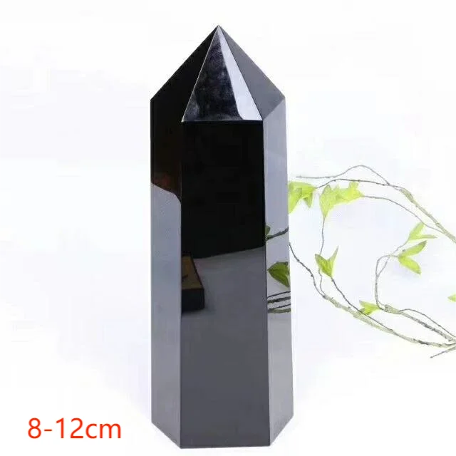 1PC Natural Obsidian Wand Healing Crystal Hexagonal Column Irregular Crystal Wand 6 Points Obsidian Tower for Office Decor