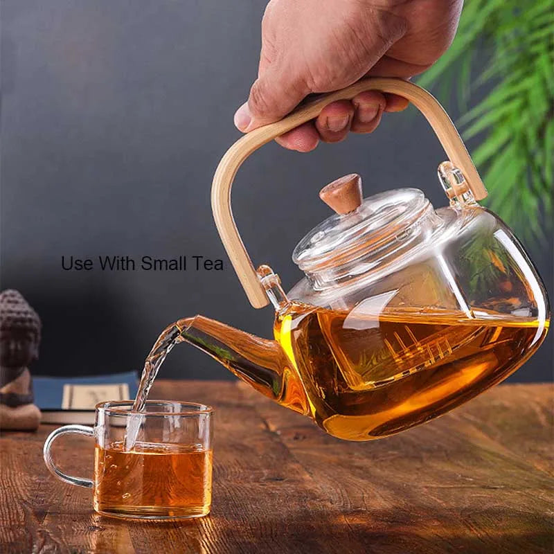 Handle Glass Tea pot Heat-Resistant Teapot Flower Tea Kettle Large Clear Fruit Juice Container Ceramic Teapot Holder Base