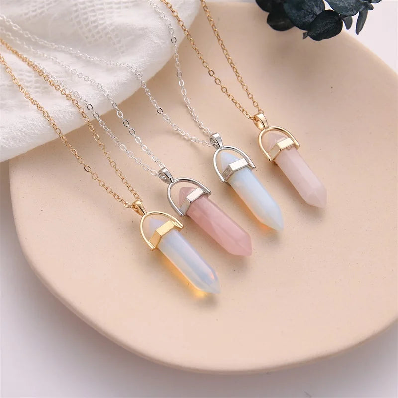 IPARAM Fashion Trend Crystals Necklace Bohemian Hexagon Opal Pendant Necklace Female Hexagon Crystal Necklace Gift 2021 NEW