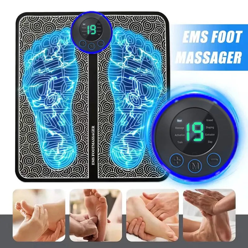EMS Pulse Foot Massger Sole Massage Pad Feet Muscle Stimulation 8 Modes 19 Level Relaxation USB Charging