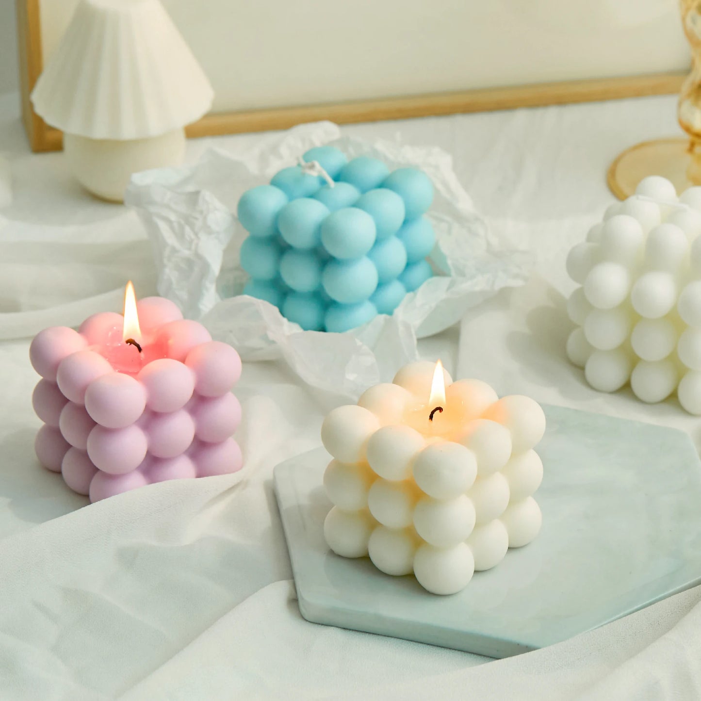 Small Bubble Cube Candle Soy Wax Aromatherapy Scented Candles Relaxing Birthday Gift 1PC