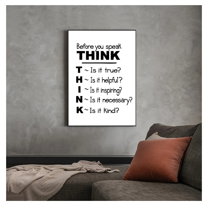 Print Canvas Poster Think Before You Speak Quote Canvas Painting Poster School Classroom Wall Art Decor Motivational Quote