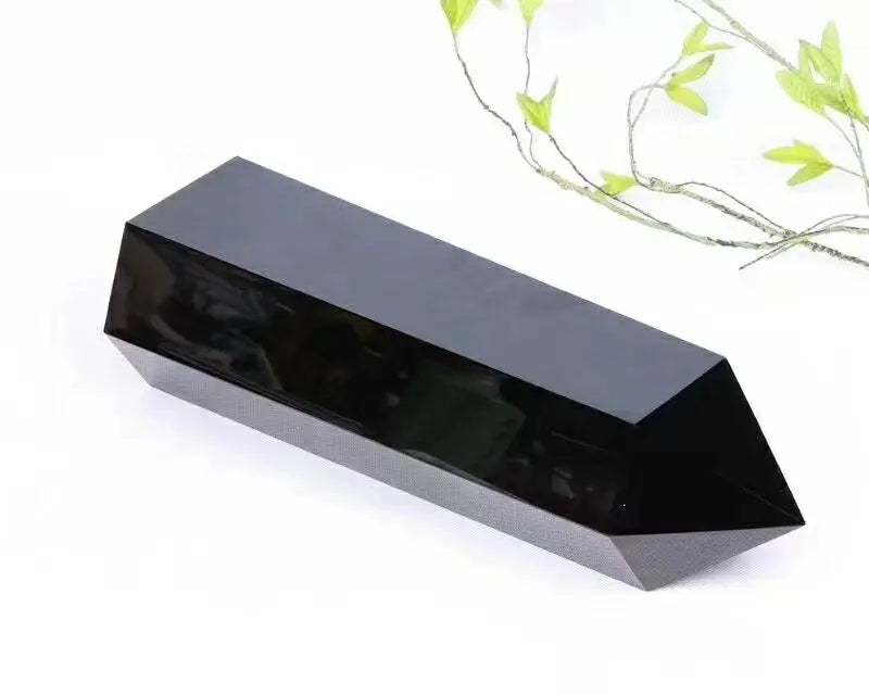 1PC Natural Obsidian Wand Healing Crystal Hexagonal Column Irregular Crystal Wand 6 Points Obsidian Tower for Office Decor