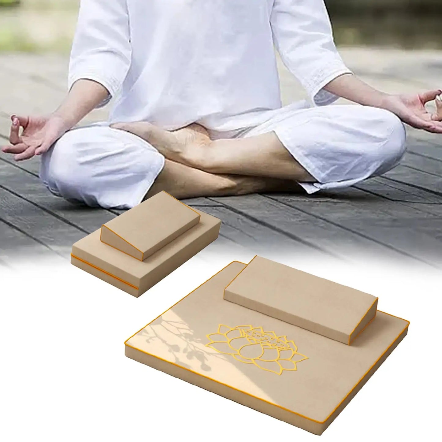 2 Pieces Tea Ceremony Pad Meditation Mat Bundle Foldable Floor Pillows Portable Meditation Cushion Set for Ottoman Patio Yoga