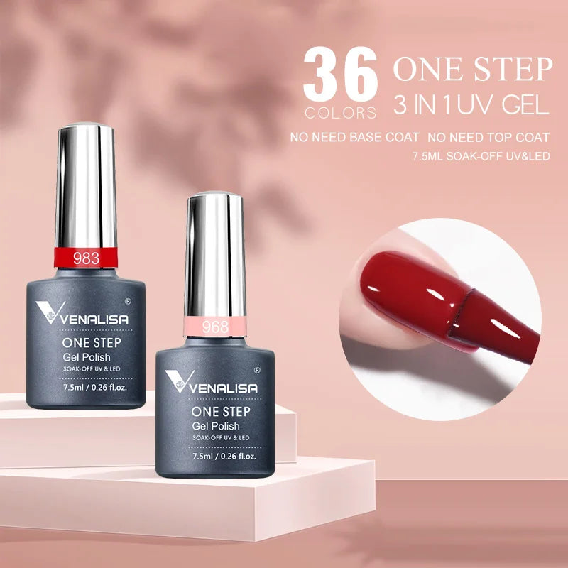 Venalisa 3 in 1 Nail Gel Polish One Step No Need Base and TopCoat Fast Dry Nail Maincure Nowipe Soak off Color Gel Varnish 7.5ml