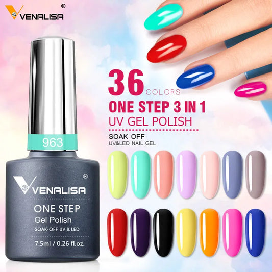 Venalisa 3 in 1 Nail Gel Polish One Step No Need Base and TopCoat Fast Dry Nail Maincure Nowipe Soak off Color Gel Varnish 7.5ml