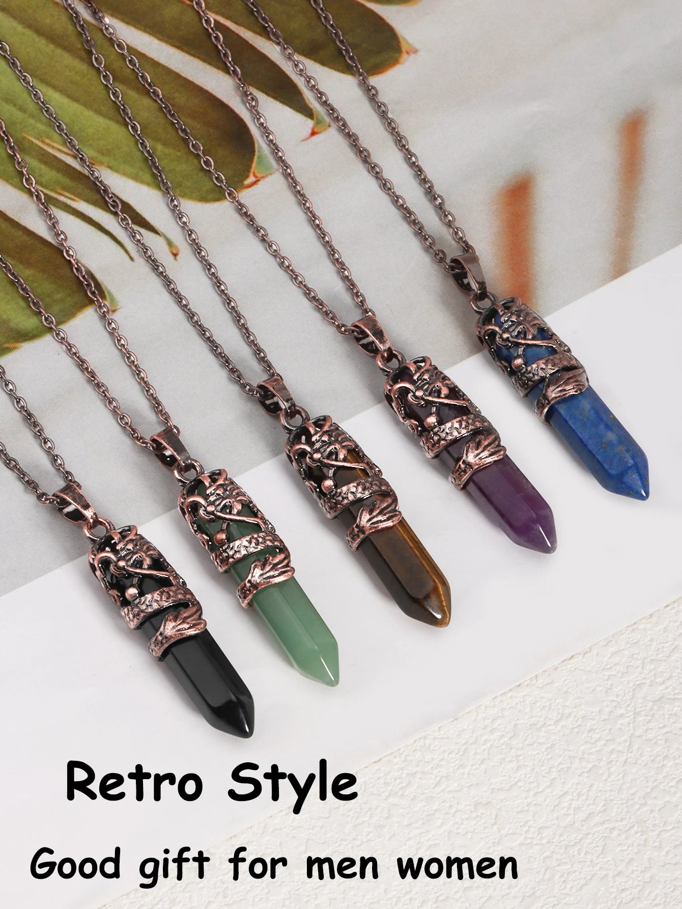 Dragon Crystals Necklace Stone Quartz Necklaces Natural Crystal  Pendant Hexagonal Pendant Amethysts Jewelry for Women Men E853