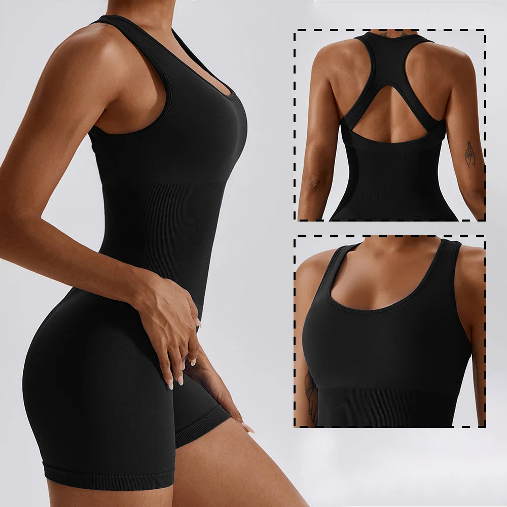 Vnazvnasi Seamless Ribbed Yoga Jumpsuit Women Gym Set Sport Suits for Fitness Push Up Bodysuit Workout Clothes Sportswear Outfit