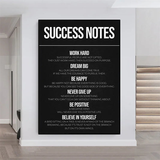 Black and White Motivational Qoutes Canvas Painting Success Notes Poster Steps To Success Wall Art Picture for Home Office Decor